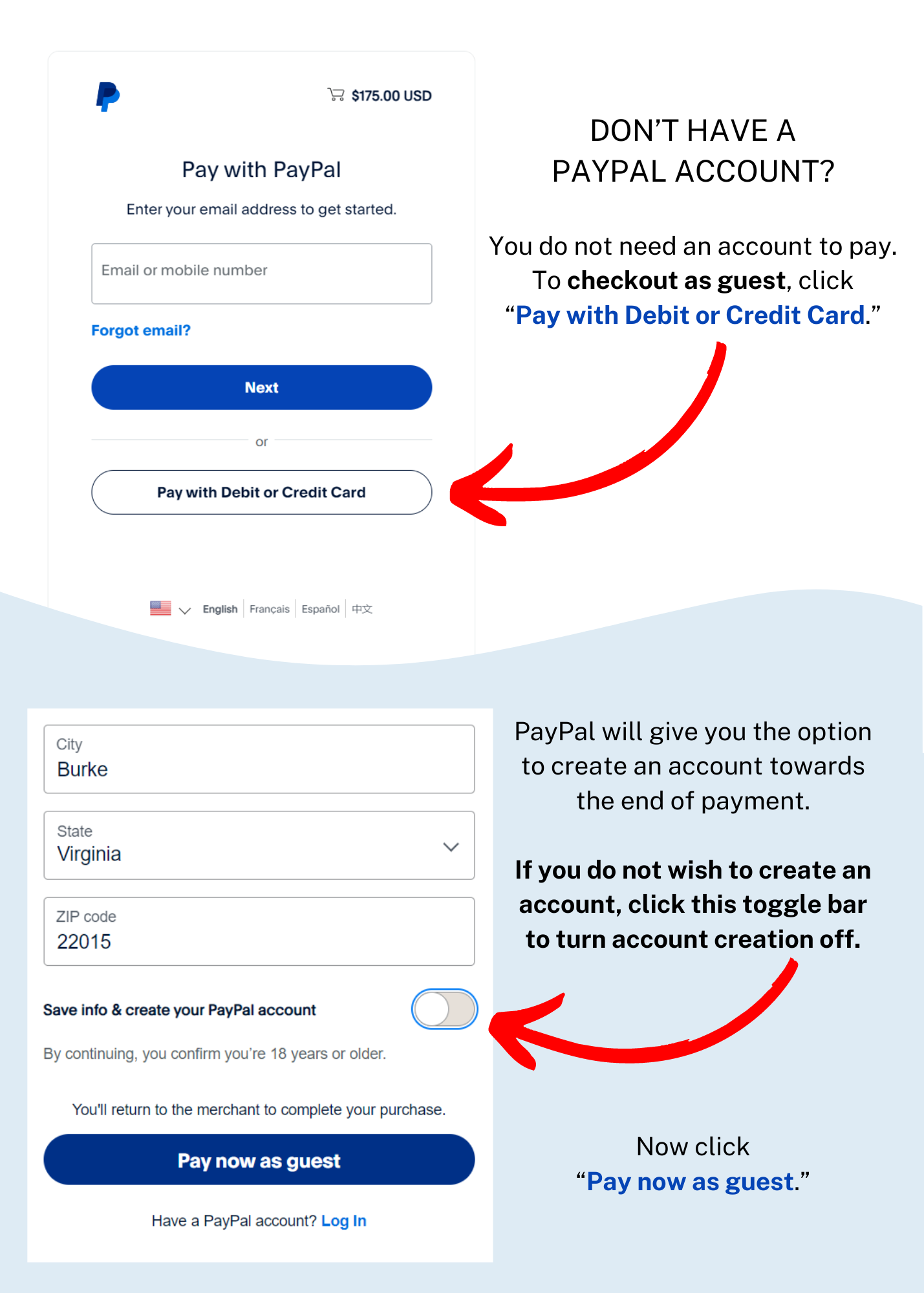 how to check out as guest on payapl